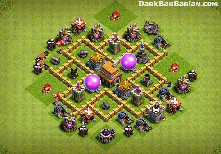 clash of clans base town hall 5 night