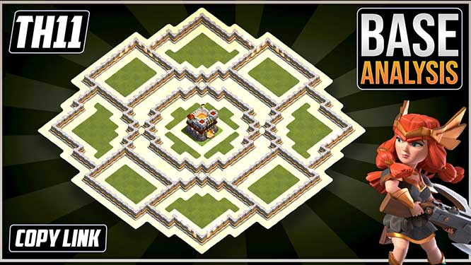 Town Hall 11 (TH11) Hybrid/Trophy base layout coc with copy link