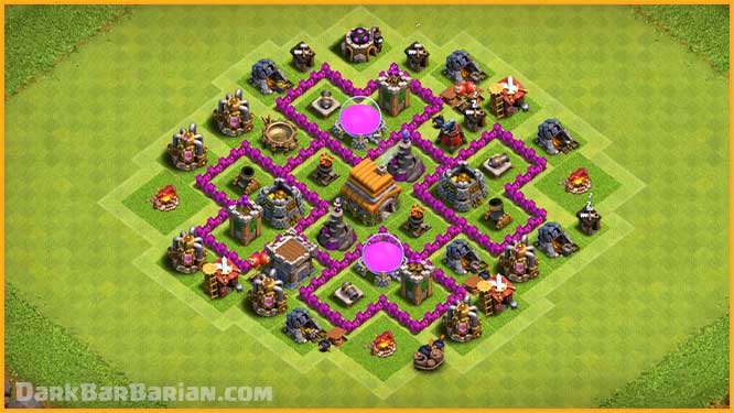 The Ultimate Th6 Hybrid Trophy Defense Base 21 Town Hall 6 Hybrid Base Design Clash Of Clans Dark Barbarian